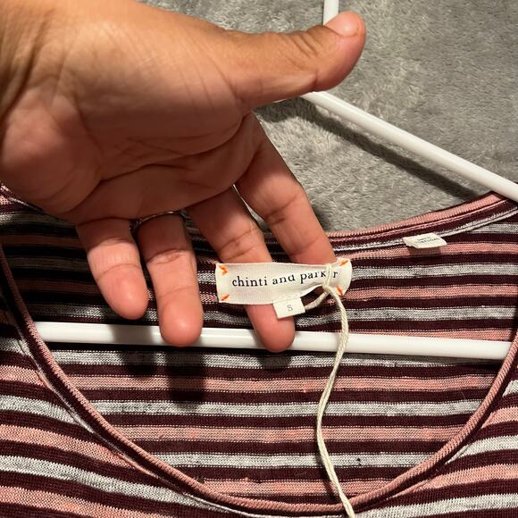 Chinti and Parker Striped 100% Linen Dress Sz Small Pink Gray Maroon - Picture 5 of 7